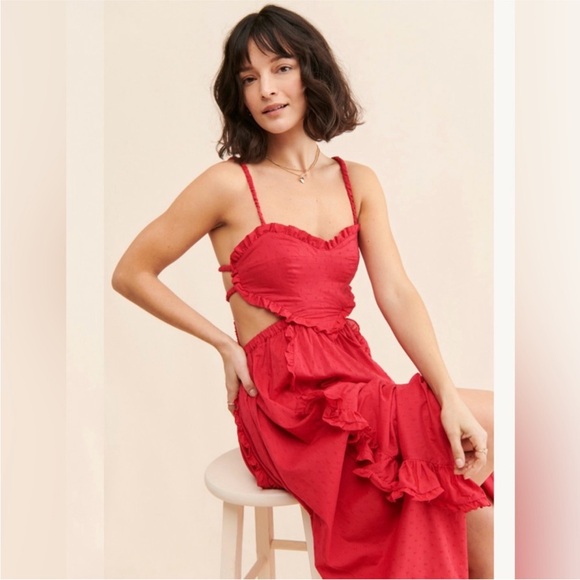 Farm Rio Heart Shaped Bodice Midi Ruffled Dress - Picture 2 of 16